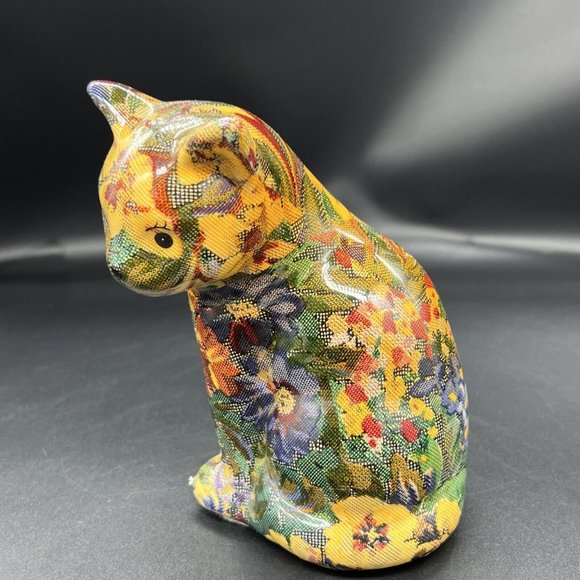 Vintage Decoupage Cat Kitten Patchwork Victorian Style 6.5” Tall Figurine - Picture 2 of 14